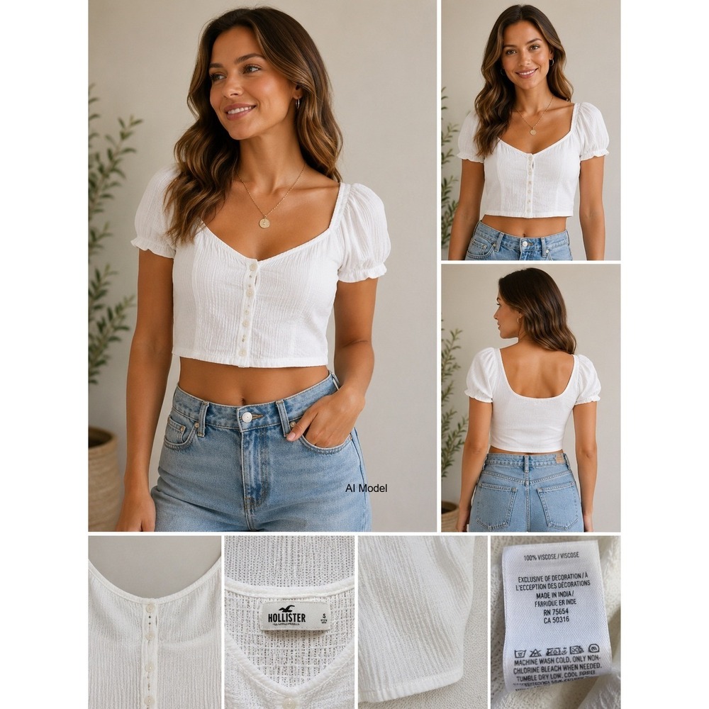 Cottagecore Puff Sleeve Crop Top Large Babydoll Peasant Boho Coquette‎